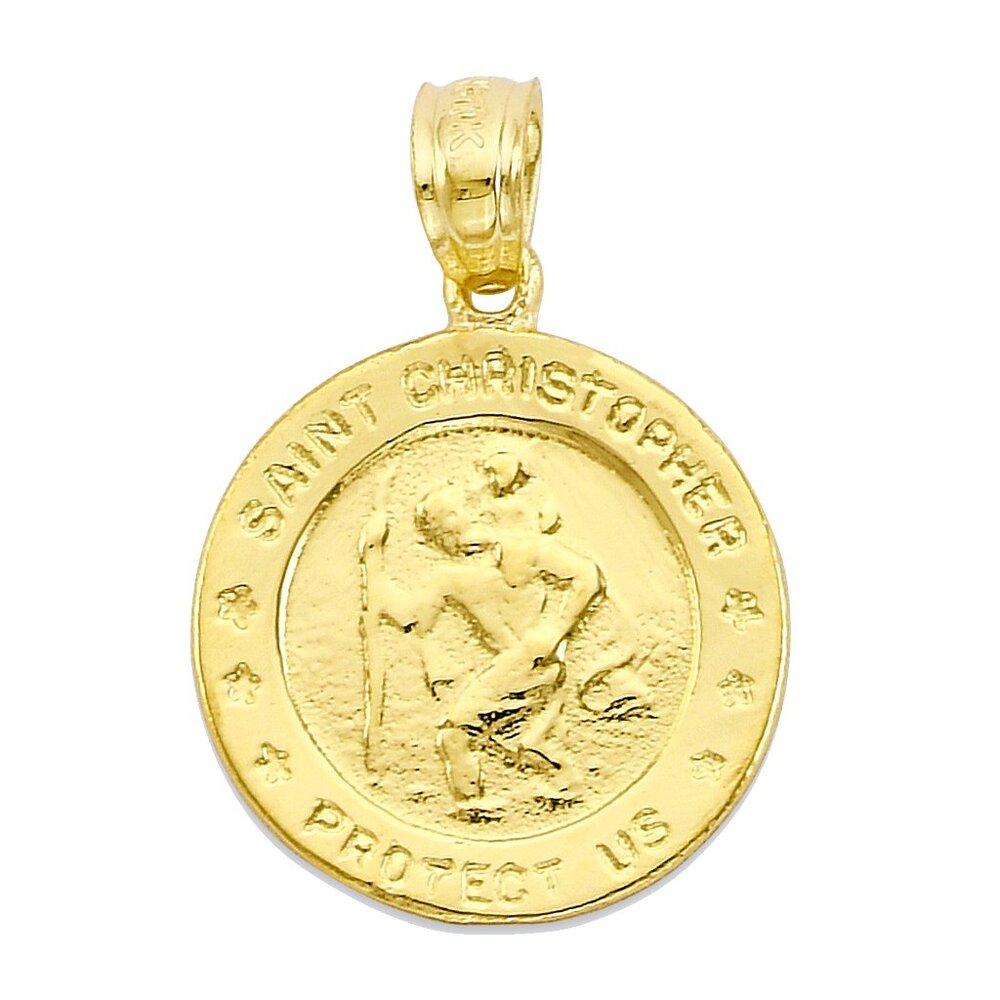 Solid 10k Gold Saint Christopher Pendant - Unique Handmade Gift for Travelers
